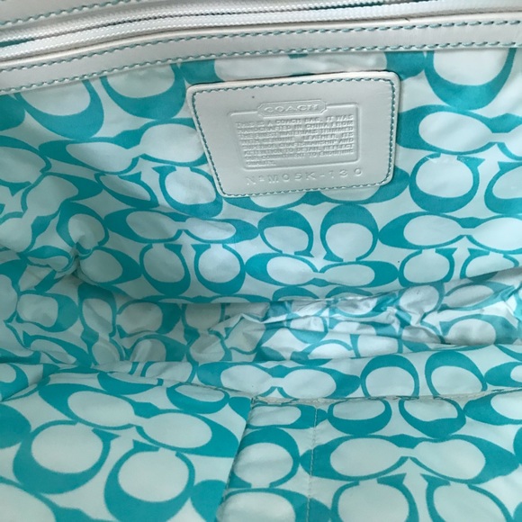 Coach white and blue zip tote with monogram lining - Picture 2 of 8
